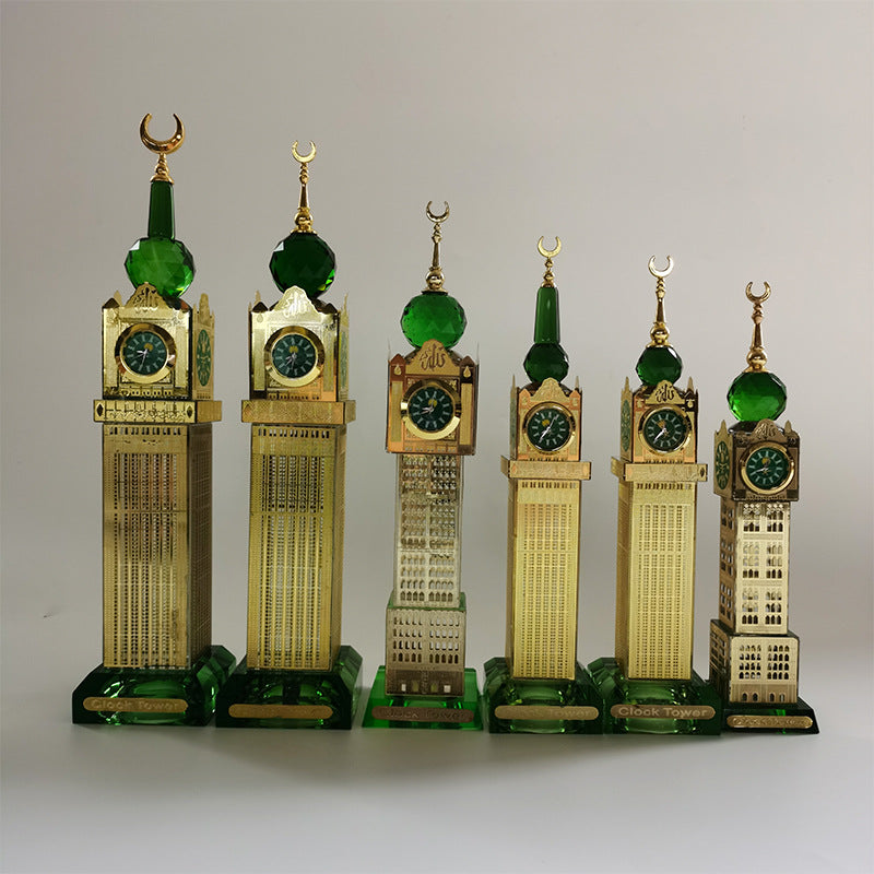 Saudi Arabia Islamic Holy City Mecca Bell Tower Crystal Model Islamic Building Figurines Souvenirs Gifts Desktop Ornament Decor