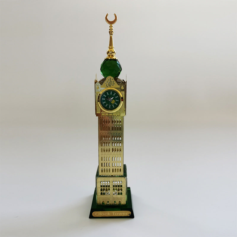 Saudi Arabia Islamic Holy City Mecca Bell Tower Crystal Model Islamic Building Figurines Souvenirs Gifts Desktop Ornament Decor