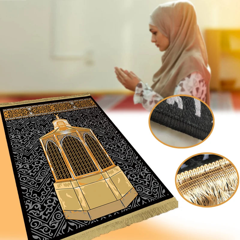 Muslim Carpet Blanket Thick Non-slip Prayer Rug Tapete with Tassel Islamic Mat Portable Home Decoration Qibla Blanket S/M/L