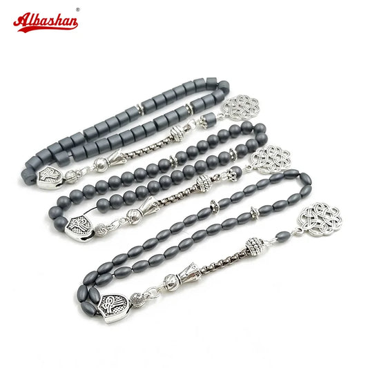 ALBASHAN Natural Frosted black gallstone Matte Rosary prayer beads Islamic bracelet Ramadan gift pocket Misbaha accessory