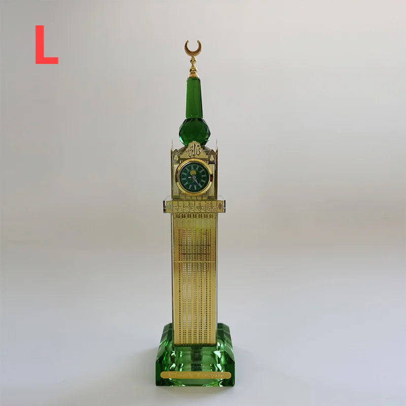 Saudi Arabia Islamic Holy City Mecca Bell Tower Crystal Model Islamic Building Figurines Souvenirs Gifts Desktop Ornament Decor