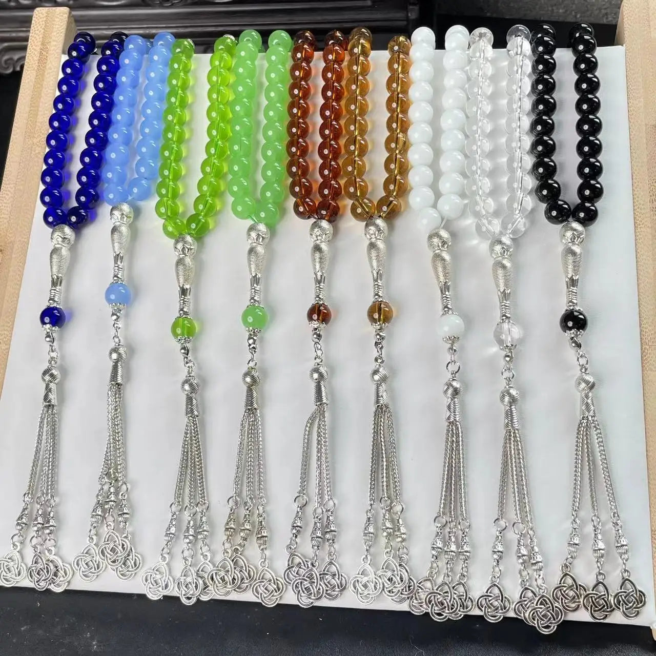 10mm 33 Beads Tasbih Crystal Glass Bracelet Muslim Rosary Tassel Prayer Beads Islamic Tasbeeh Masbaha Meditation for Women Men