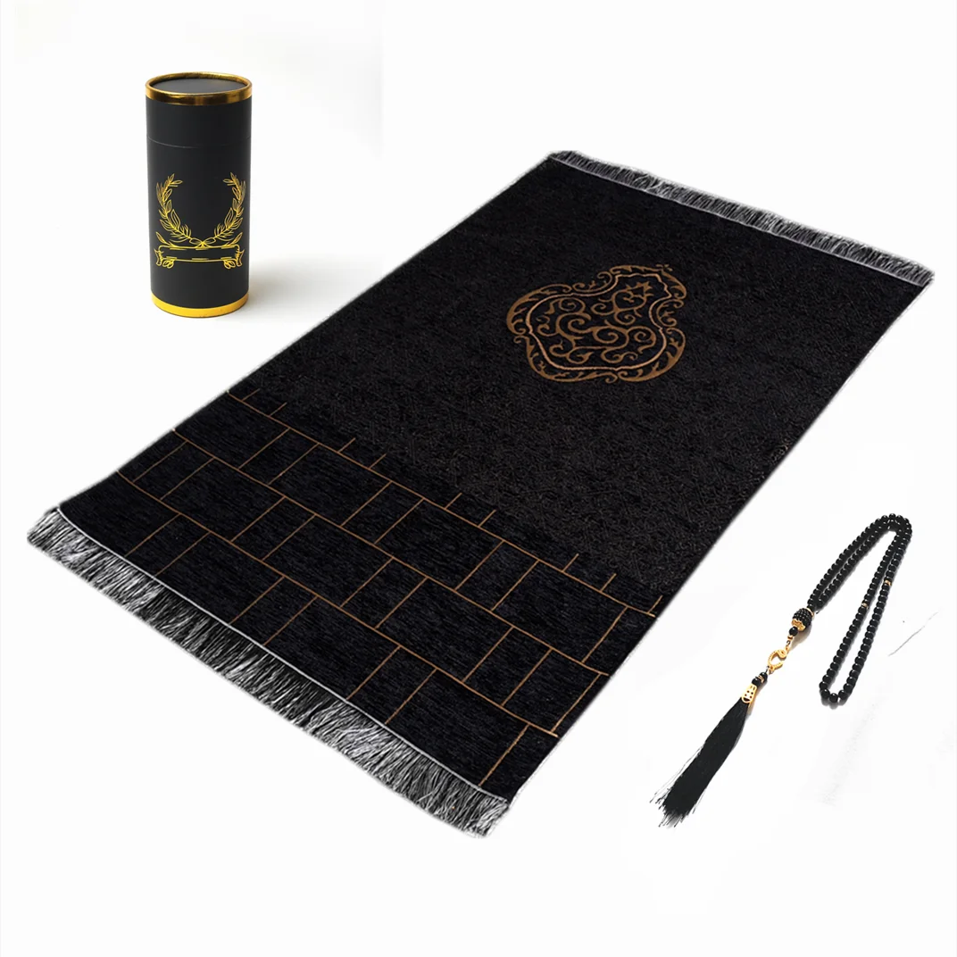 Gift box sajadah kiswah Prayer Rug 70x110 cm Prayer Mat hitam wangi box free tasbih