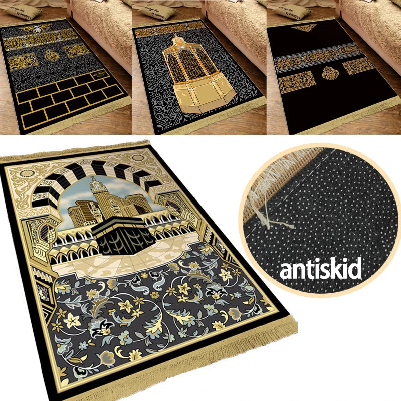 Muslim Carpet Blanket Thick Non-slip Prayer Rug Tapete with Tassel Islamic Mat Portable Home Decoration Qibla Blanket S/M/L