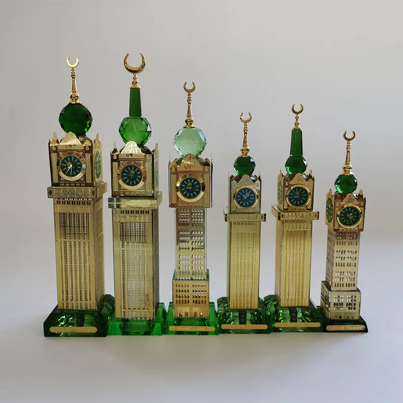 Saudi Arabia Islamic Holy City Mecca Bell Tower Crystal Model Islamic Building Figurines Souvenirs Gifts Desktop Ornament Decor