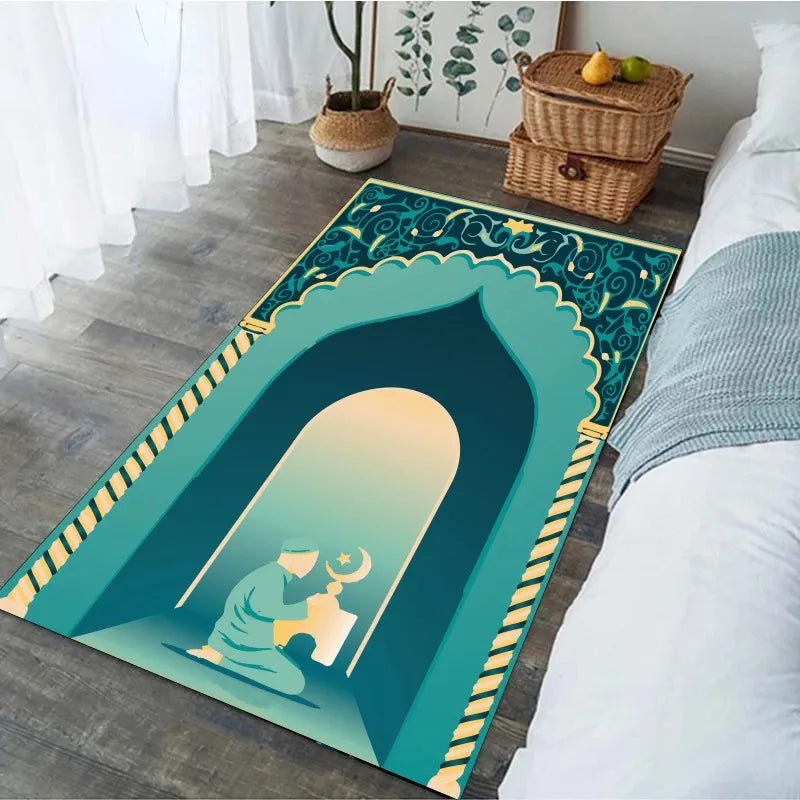 Ramadan Prayer Carpet for Living Room Decoration Religious Muslim Non Slip Rugs for Bedroom Bedside Home Decor Doormat Washable