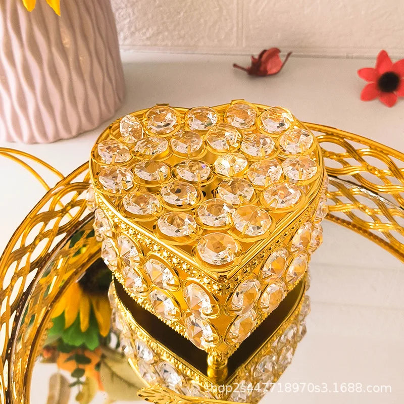 Gold Heart-shaped Incense Burner Set Arab Glass Crystal Bakhoor 4 In 1 Censer Home Decor Ornaments Tearoom Cone Incense Holder