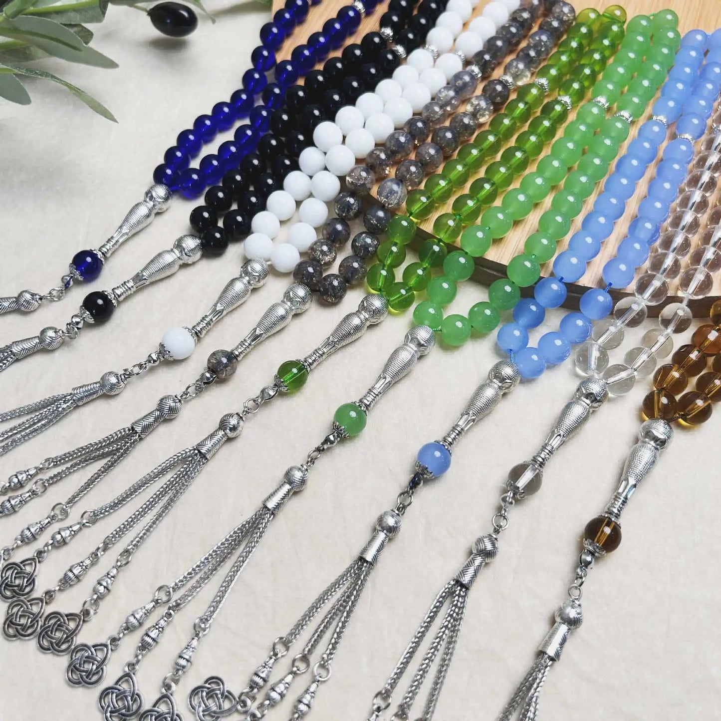 10mm 33 Beads Tasbih Crystal Glass Bracelet Muslim Rosary Tassel Prayer Beads Islamic Tasbeeh Masbaha Meditation for Women Men