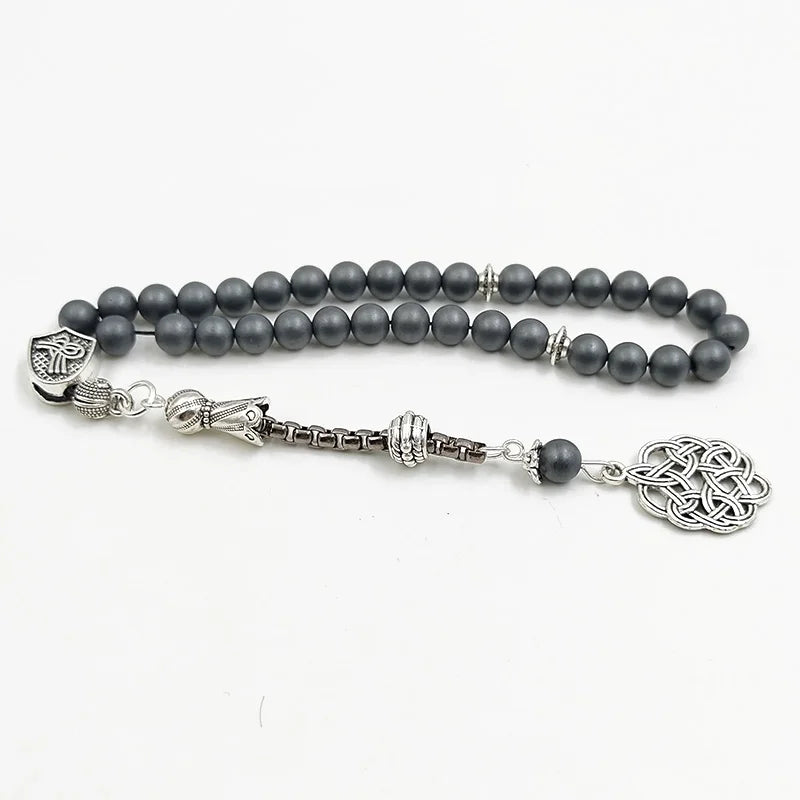 ALBASHAN Natural Frosted black gallstone Matte Rosary prayer beads Islamic bracelet Ramadan gift pocket Misbaha accessory