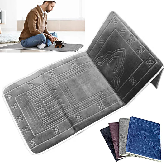 Foldable Prayer Mat Backrest Islamic Muslim Musallah Prayer Rug Carpet Soft Thicker Plush Flannel Praying Mat Ramadan Present