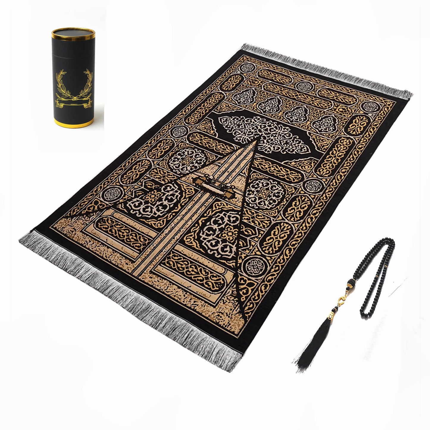 Gift box sajadah kiswah Prayer Rug 70x110 cm Prayer Mat hitam wangi box free tasbih