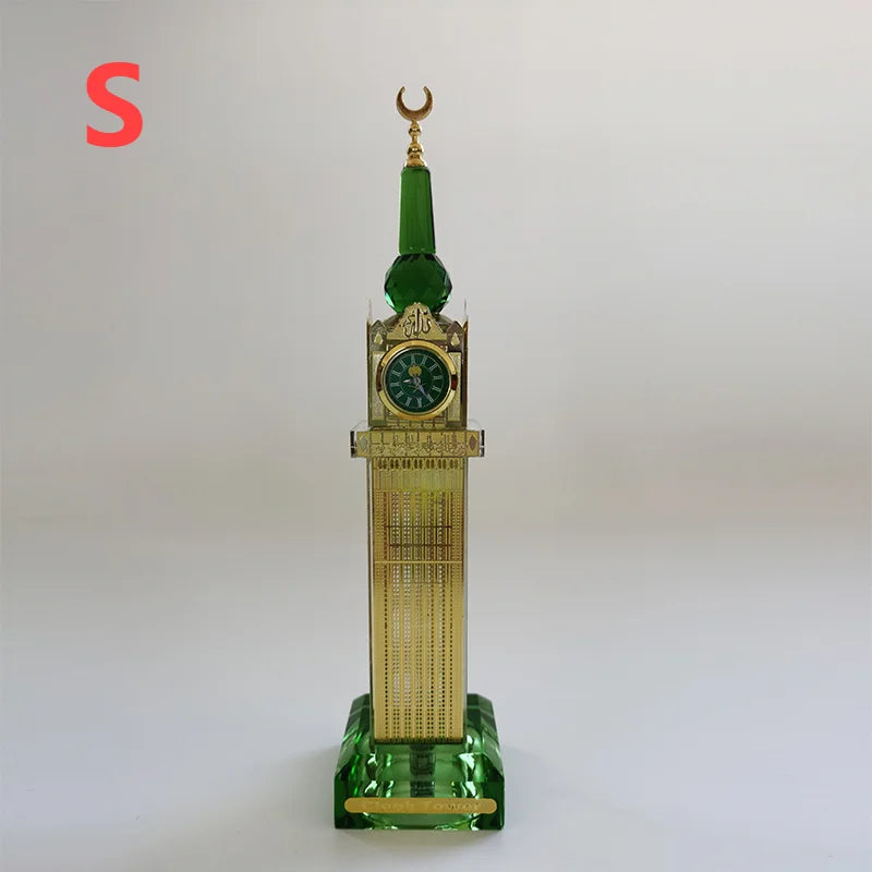 Saudi Arabia Islamic Holy City Mecca Bell Tower Crystal Model Islamic Building Figurines Souvenirs Gifts Desktop Ornament Decor