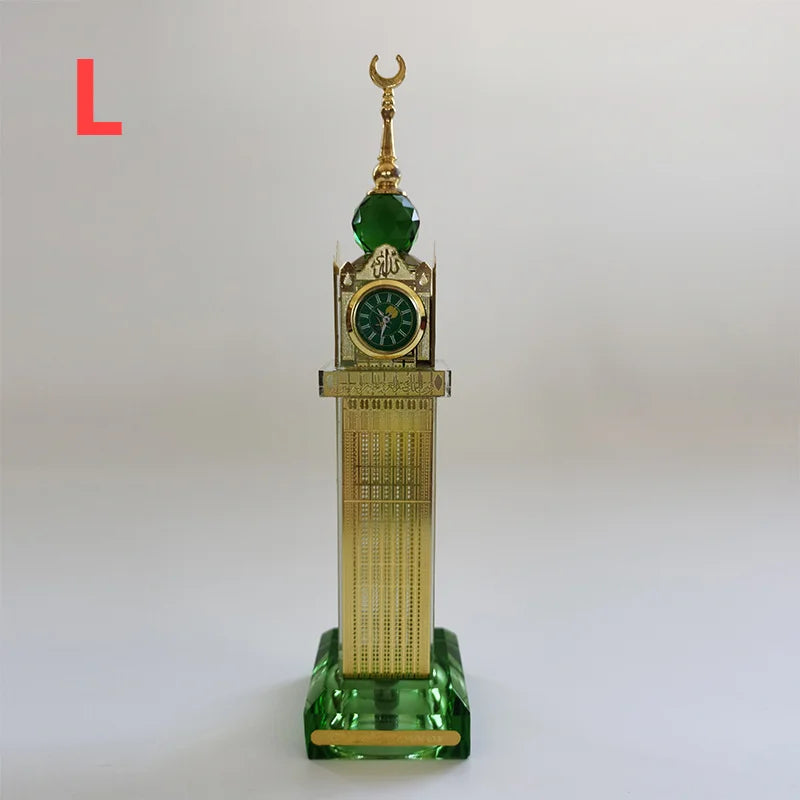 Saudi Arabia Islamic Holy City Mecca Bell Tower Crystal Model Islamic Building Figurines Souvenirs Gifts Desktop Ornament Decor