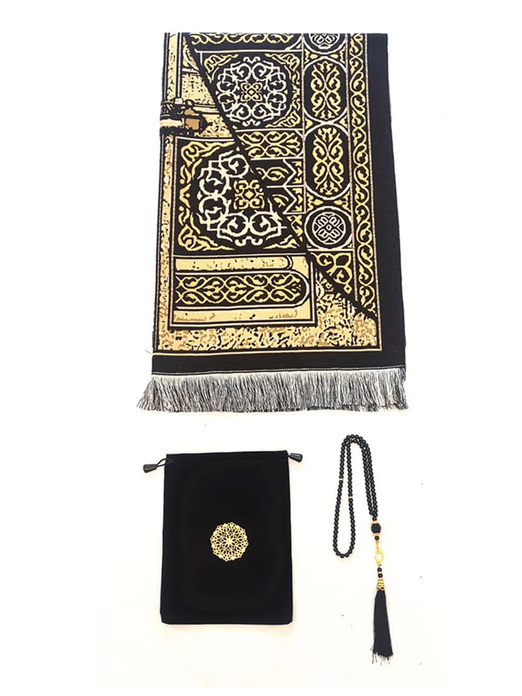 Prayer mat with muslim prayer beads and gift bag travel prayer rug hajji gift sets