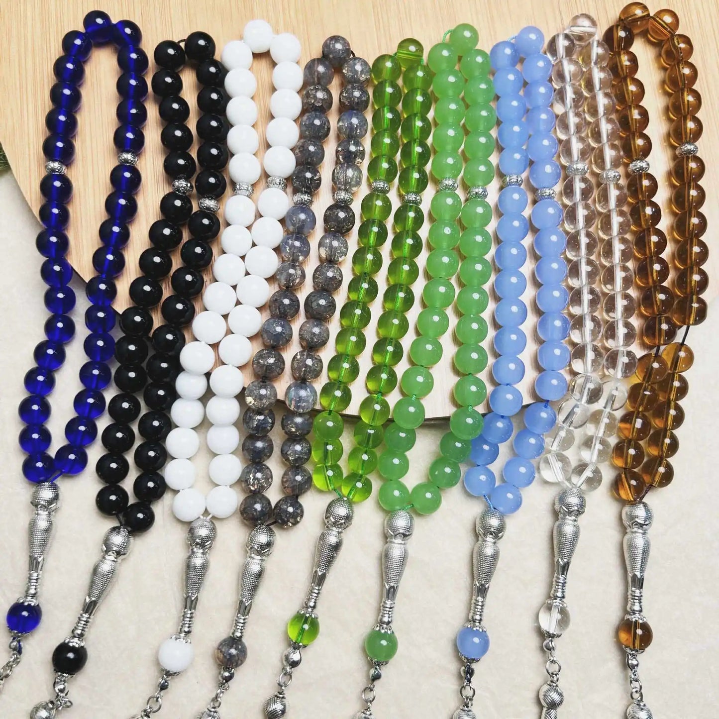 10mm 33 Beads Tasbih Crystal Glass Bracelet Muslim Rosary Tassel Prayer Beads Islamic Tasbeeh Masbaha Meditation for Women Men