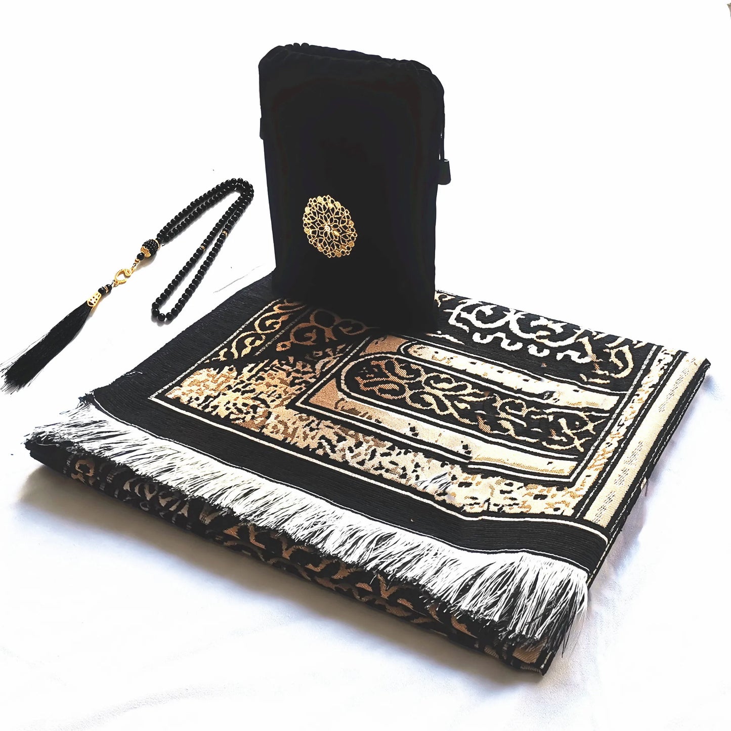 Prayer mat with muslim prayer beads and gift bag travel prayer rug hajji gift sets