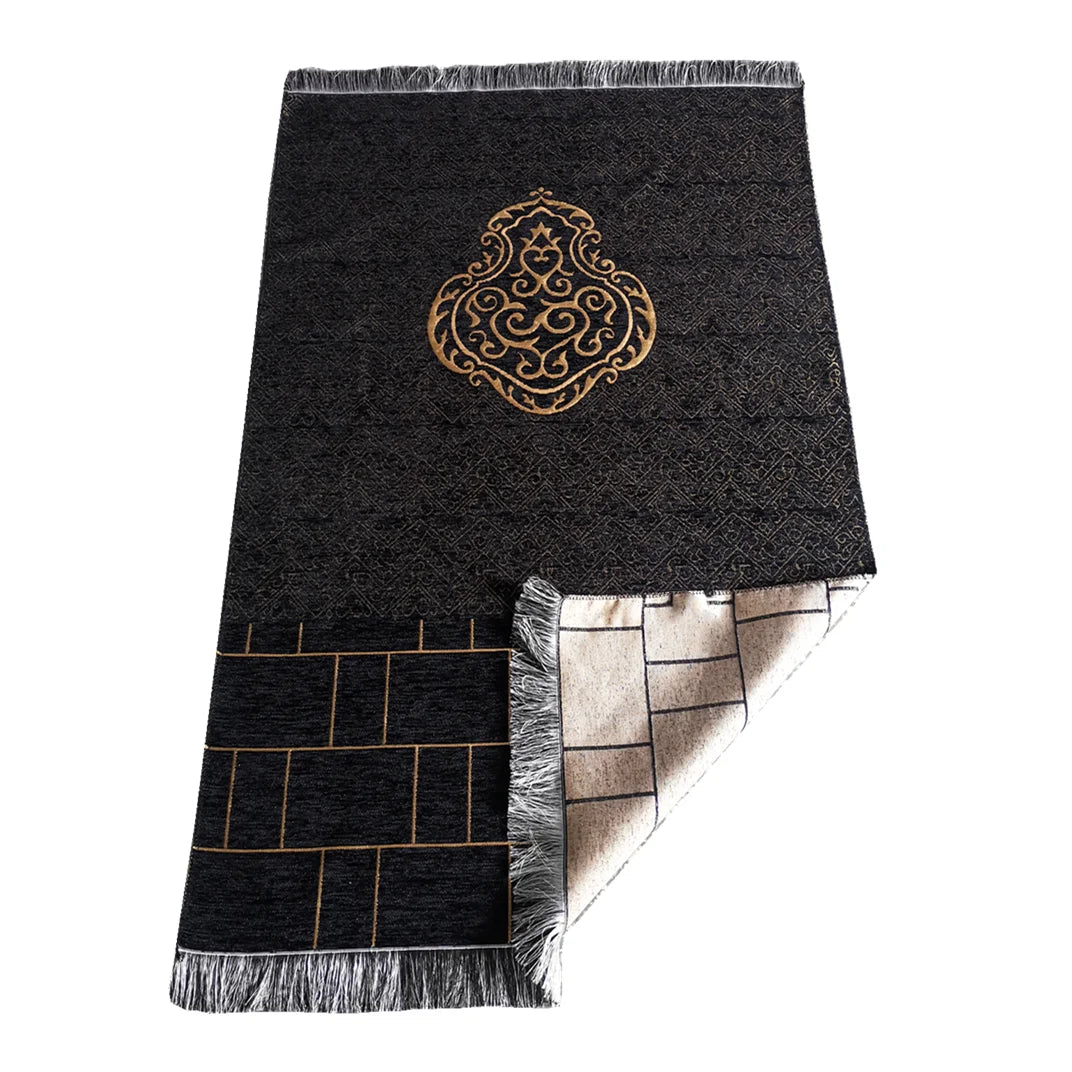 Muslim Prayer Rug Islamic Turkish Black Chenille Ramadan Washable Mat Woaven Islam Carpet Portable Muslims Rug