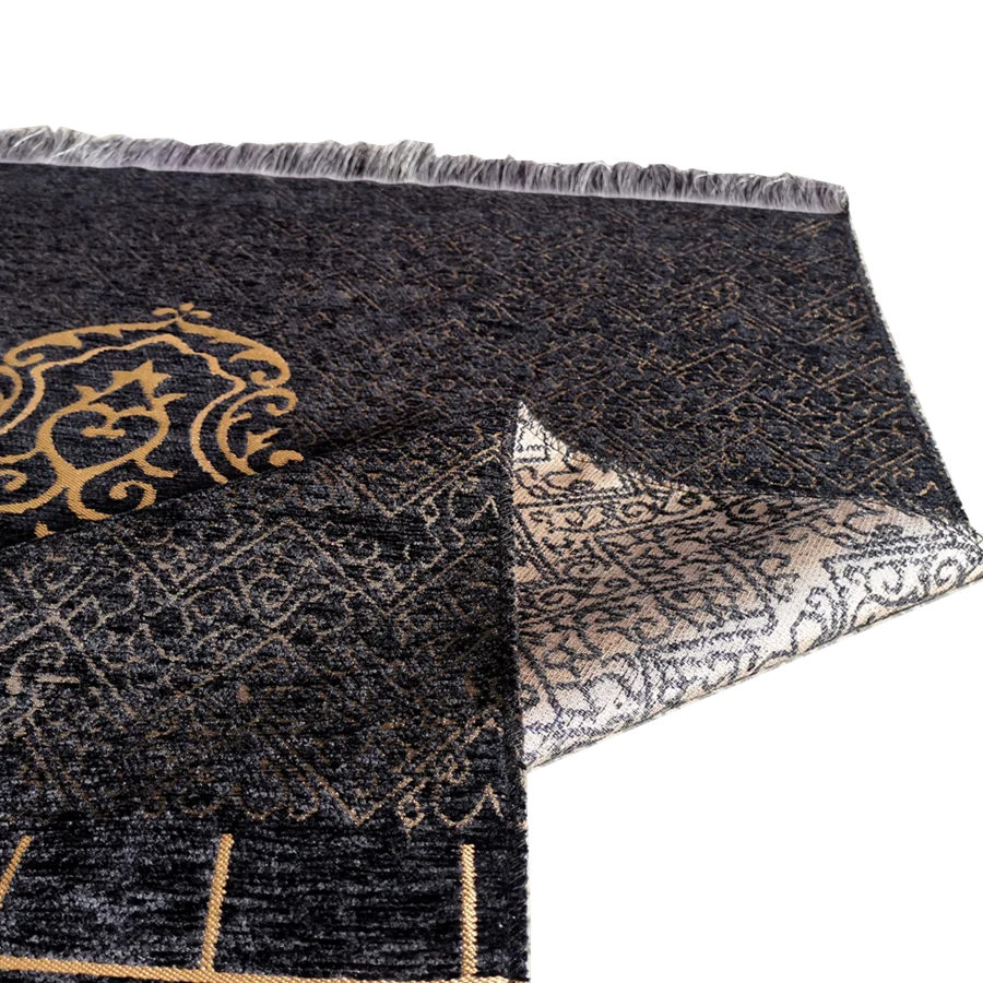 Muslim Prayer Rug Islamic Turkish Black Chenille Ramadan Washable Mat Woaven Islam Carpet Portable Muslims Rug