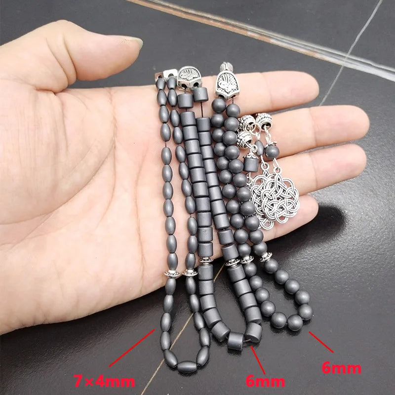 ALBASHAN Natural Frosted black gallstone Matte Rosary prayer beads Islamic bracelet Ramadan gift pocket Misbaha accessory